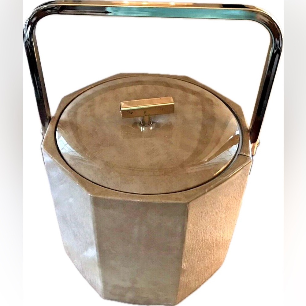 Vintage MCM Georges Briard Mid Century Modern Octagonal Ice Bucket & Lid Signed